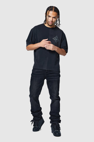 Jean Stacked - Délavage noir à la pierre