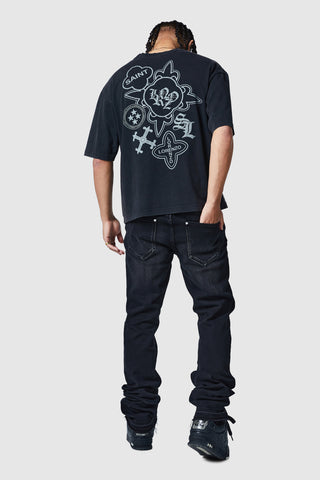 Jean Stacked - Délavage noir à la pierre